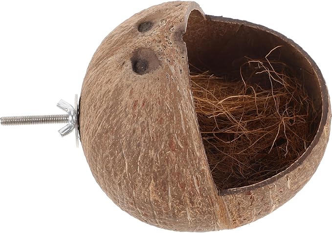 Kisangel Coconut Shell Bird Nest Parrot House for Cage with Exercise Space Bird Bed for Breeding Suitable for Lovebirds Parakeets 5.31X5.31X5.11 Inches