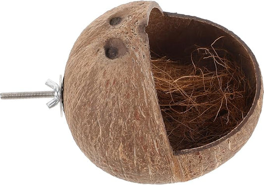 Kisangel Coconut Shell Bird Nest Parrot House for Cage with Exercise Space Bird Bed for Breeding Suitable for Lovebirds Parakeets 5.31X5.31X5.11 Inches