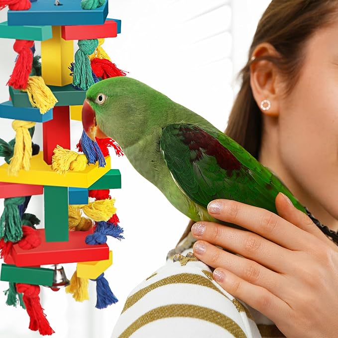 Skylety Parrot Toys for Large Birds Natural Wood Bird Toys Multicolored Wooden Tearing Parrot Block for African Grey, Cockatoos, Macaw
