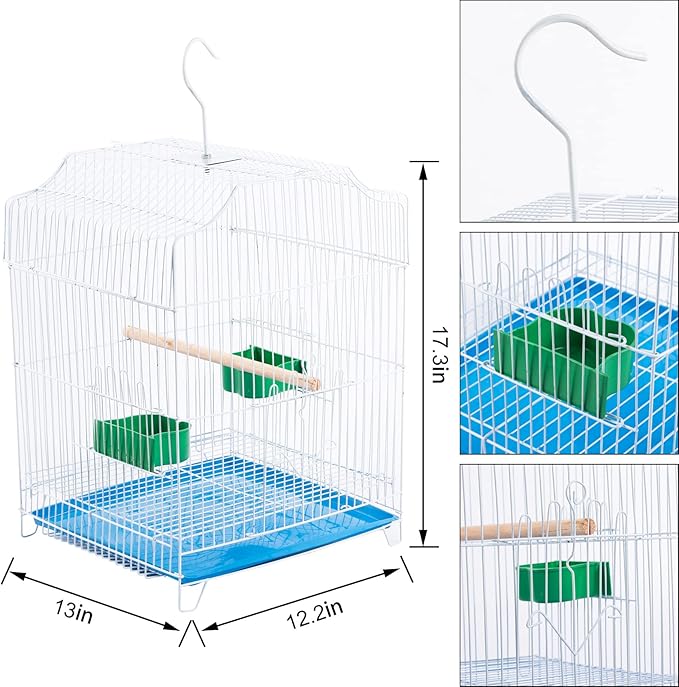 Small Bird Travel Cage - Lightweight Starter Kit for Parakeets, Lovebirds, Finches, Canaries Blue Includes Removable Tray & Accessories