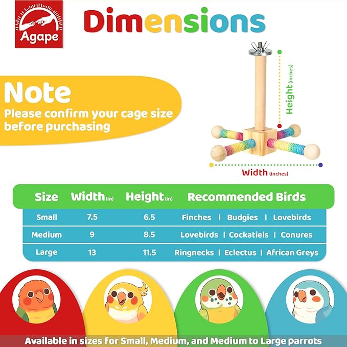 Agape Bird Toy, Parrot 360° Interactive Rotating Perch, Bird Cage Accessories for Small and Medium Parrots to Expend Energy, Wooden Stand for Parakeets Cockatiels Lovebirds Conures Finches Budgies
