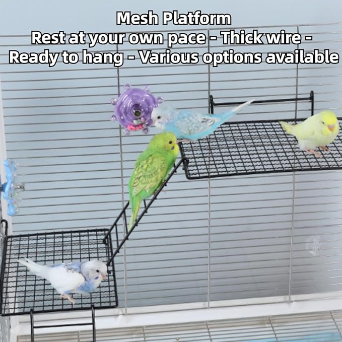 Anti-bite Metal Breathable Bird Cage Platforms with Ladders, Hanging Platforms for Bird Cage, Expand Space Inside The Cage, Suitable for Rats,Conures (2 Small Platforms & 2 Ladders)