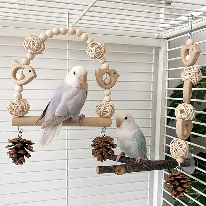 Bird Swing Bird Toys Parrot Toys Parakeet Toys Bird Cage Accessories for Budgerigar, Parakeet, Conure, Cockatiel, Mynah, Love Birds, Finches (B)