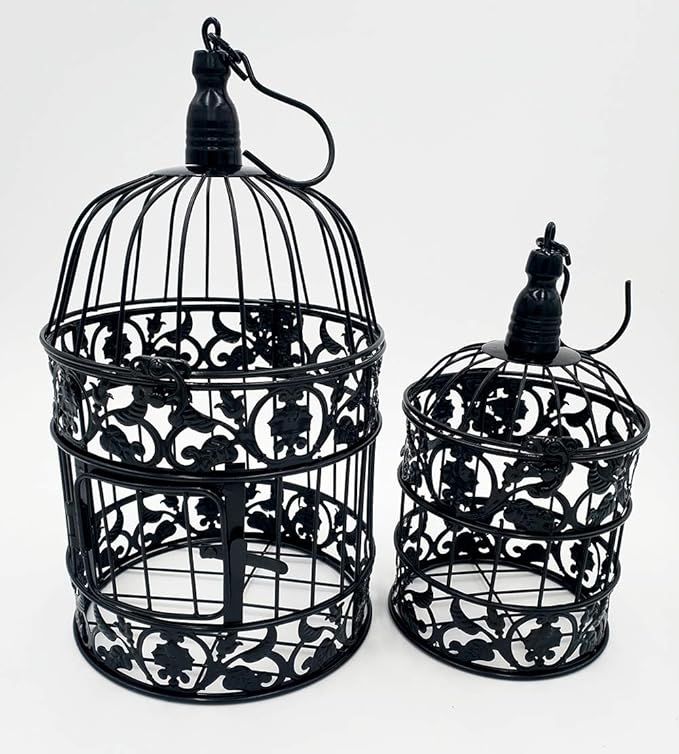 PET SHOW Round Birdcages Wedding Gift Cards Holder Metal Wall Hanging Bird Cage for Small Birds Party Indoor Ourdoor Decoration 10.6“ Black Pack of 1