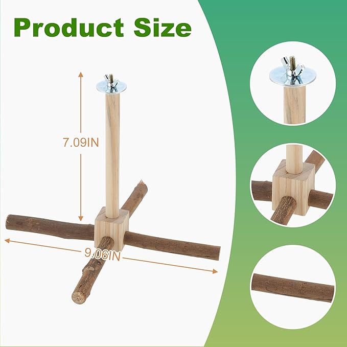 Rotating Bird Perches, Natural Wooden Perch with Chew Toy, Bird Toys for Small & Medium Birds, Small, Natural Wood Color, 1 Set