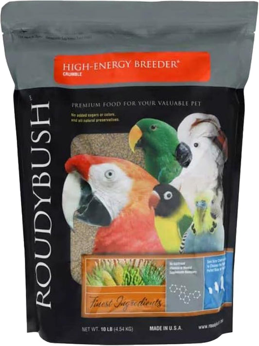 Roudybush High Energy Breeder Food for Breeding & Weaning Birds - Scientifically Formulated Bird Feed - Bird Food Pellets w/Corn, Wheat, Soy - Nutritious & Healthy Feed for Birds (Crumble, 10lb)