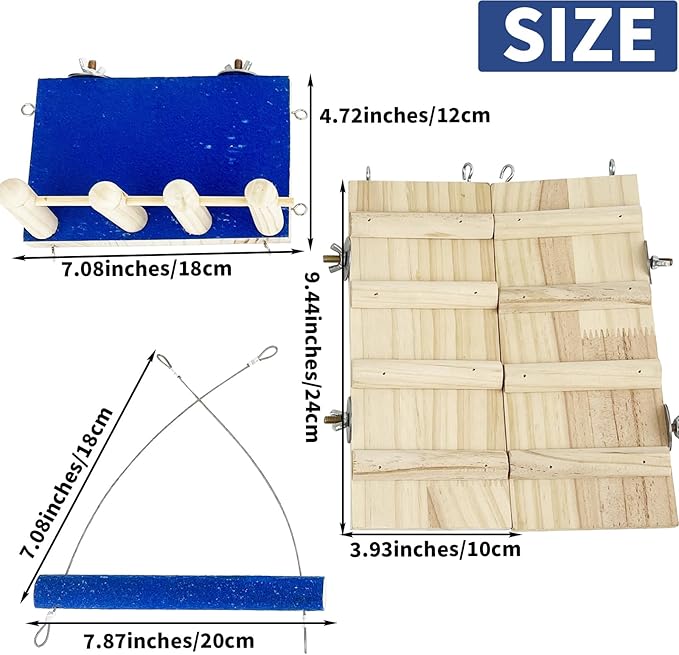 FlidRunest Bird Toy, Parrot Perch Platform with Swing and Ladder, Bird Perch Paw Grinding Rough-surfaced, Wooden Climbing Exercise Stands for Parakeet, Parrot, Lovebird, Cockatiel, Hamster