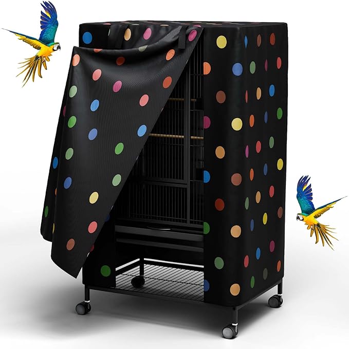 Tchvt Nighttime Bird Cage Covers with Zipper Panel Blackout Birdcage for Winter Universal Breathable Large Good Night Enclosure for Bird (Polka Dot, 33x23x41 inch)