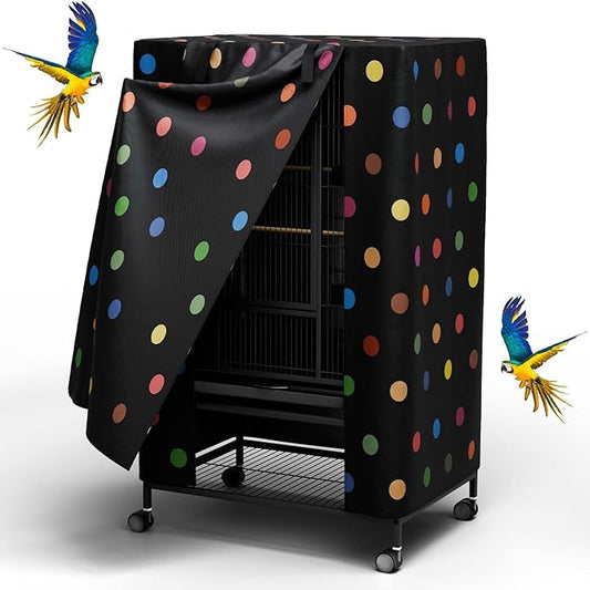 Tchvt Nighttime Bird Cage Covers with Zipper Panel Blackout Birdcage for Winter Universal Breathable Large Good Night Enclosure for Bird (Polka Dot, 26x19x40 inch)