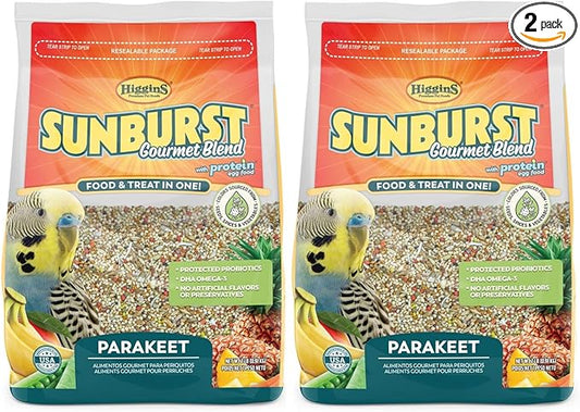 Higgins 2 Pack of Sunburst Gourmet Blend Parakeet Food, 2 Pounds Each, with Protein Egg Food