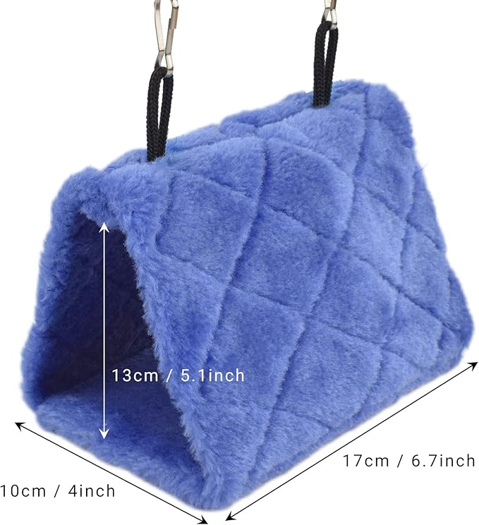 Pet Bird Nest Hammock Hanging Cave Cage Plush Snuggle Happy Hut Tent Bed (Small, Deep Blue)