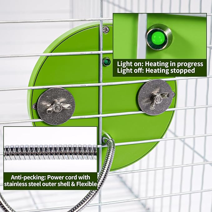 Bird Heater for Cage Thermostatical Bird Warmer Heater Pad with Mirror for Parakeets Parrot,4.7" Round,12V