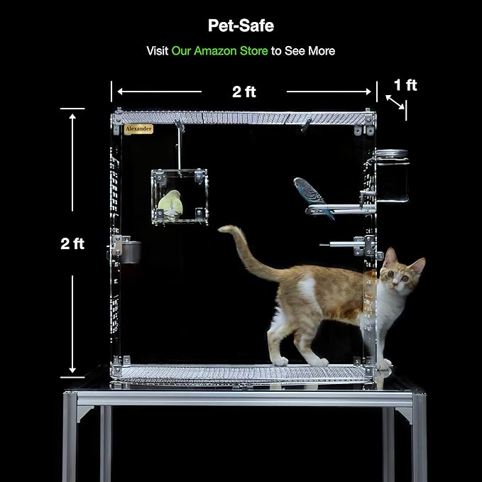 GuineaLoft™ Custom Acrylic Bird Cage (Model-ET2) - Crystal Clear, Custom Sizes from Small to Extra Large, Optional Divider, Name Plate, UV Background, Accessories - Visit the GuineaLoft Store