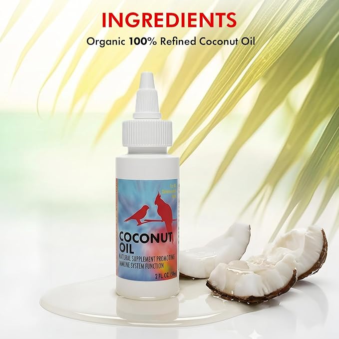 Morning Bird Coconut Oil for Birds 4 oz – Cold Pressed, Organic - Supports Immunity & Digestion – Boosts Energy & Feather Health – Easy to Mix – Safe for All Bird Life Stages