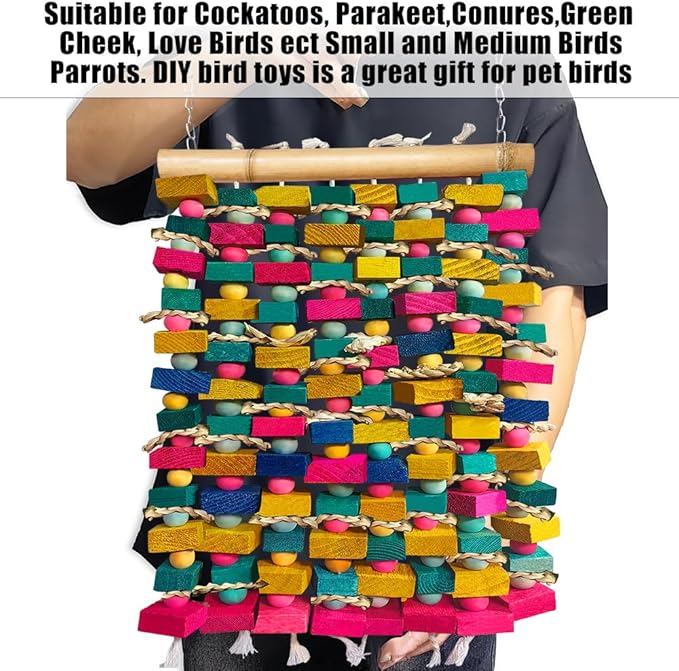 Extra Large Bird Toys for Macaws, Multicolored Wooden Blocks Bird Chewing Toy Parrot Cage Bite Toy for Macaws Cokatoos African Grey and Large Medium Parrot Birds