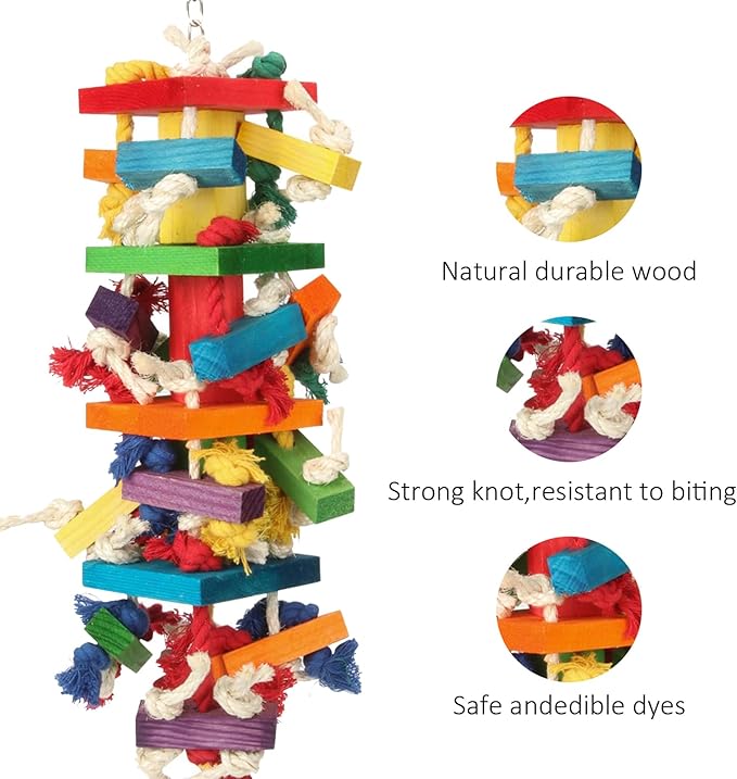 Extra Large Bird Parrot Toys for Macaws, African Greys, Amazons – Durable Parrot Chew Toy for Large Birds