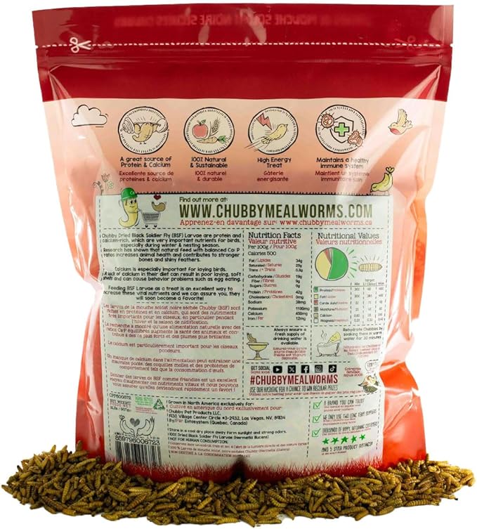 Chubby Dried Black Soldier Fly Larvae | 2 lbs | North America Grown – High Calcium Sustainable Protein Snack for Chickens, Laying Hens, Wild Birds & Reptiles