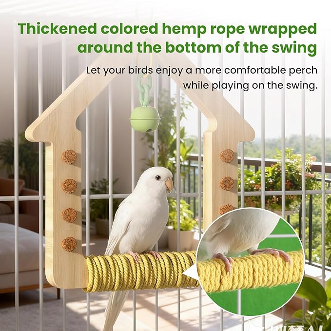 Bird Parrot Swing Toys Wooden Hanging Swing Perch Hammock Chewable Beak Grinder for Budgerigar, Parakeet, Conure, Cockatiel, Love Birds, Finches Finches and Other Small to Medium Birds