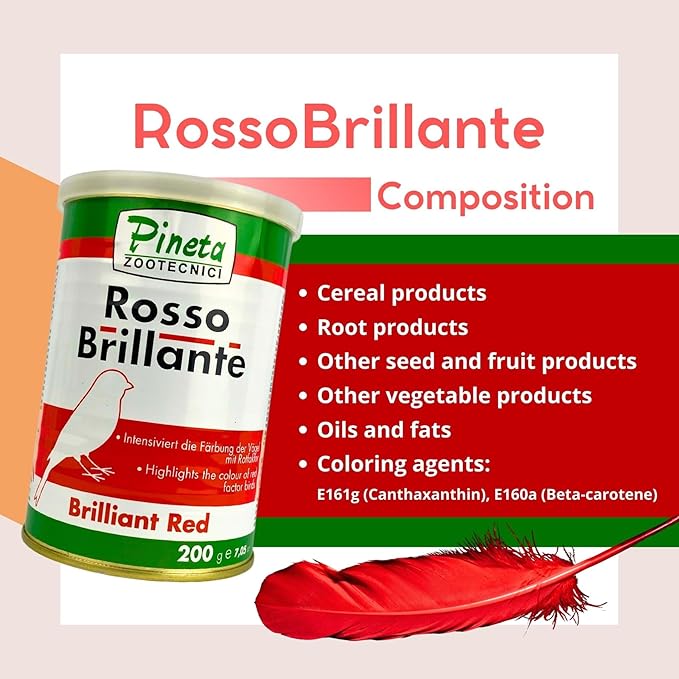 Pineta Rosso Brillante 200g Bird Food for Red Factor Canary and Finch – Canary Food to Enhances Feather Color, Ideal Comida para Pajaritos During Molting and Breeding Seasons