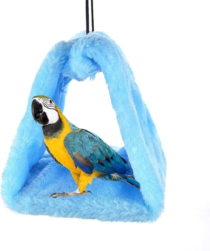 MOACC Winter Warm Bird Nest House Shed Hut Hanging Hammock Finch Cage Plush Fluffy Birds Hut Hideaway for Hamster Parrot Macaw Budgies Eclectus Parakeet Cockatiels Cockatoo Lovebird (M, Blue)