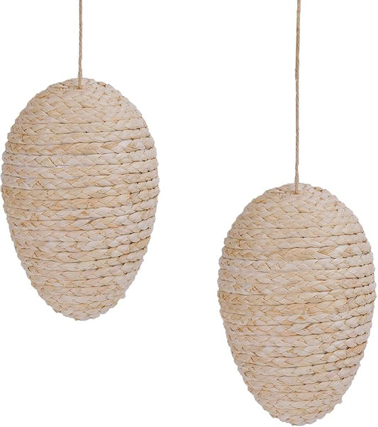 Brownlily 2 Pack Woven Corn Husk Hornet Nest - Non-Collapsing Foam Support, Waterproof Hanging Decoy for Garden, Yard, Deck Decor - Braided