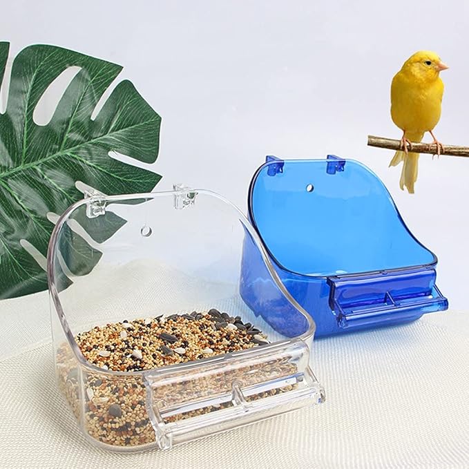 Bird Bath Box Parakeet Caged Bird Bathing Tub with Standing Perch for Small Birds Budgies Parrots 2 Colors Bird Bath for Cage Inside Cockatiel Parakeet Birds Parrot Conure Finch