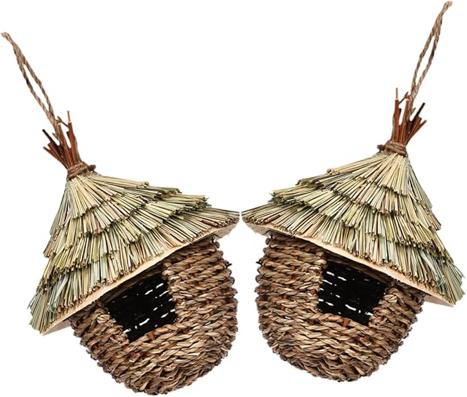 LIOOBO Garden Use Straw Woven Bird House Decorative Parrot Nest for Outdoor Indoor Use Durable Wear Resistant Chic Style Provides Shelter from Elements for Bird Breeding