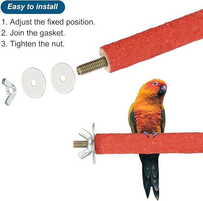 PATIKIL 0.6x7.9 Inch Bird Cage Perch, 2 Pack Parrot Stand Paw Grinding Stick Bird for Parakeet Cockatiel Cage Accessories, Red
