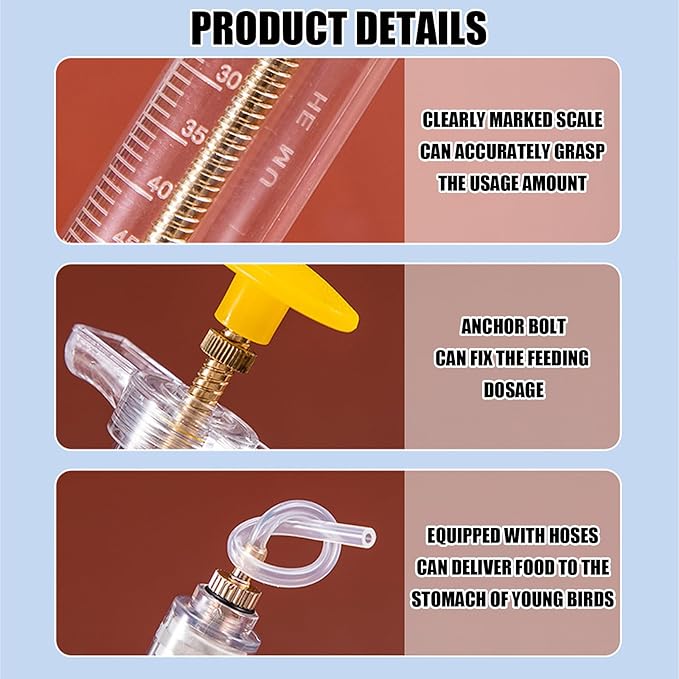 Bird Feeding Syringe Set,Parrot Syringe Feeder with Feeding Spoon and Tubes,Baby Bird Feeding Syringe Manual Tools for Pigeons Parrots Small Animals Feed Liquid Milk Medicine (Clear 20ML+50ML)