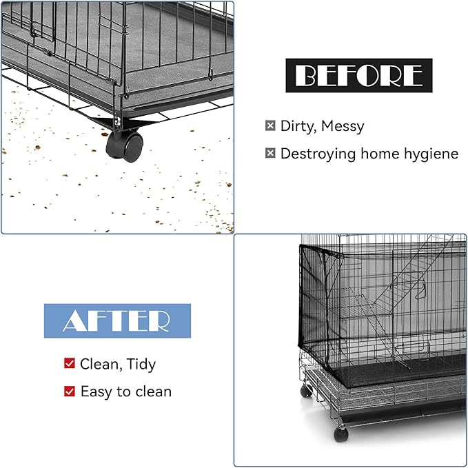 Trinkrittey Adjustable Bird Cage Seed Catcher Net Cover Elastic Band Mesh Cover Black for Parrot Cages