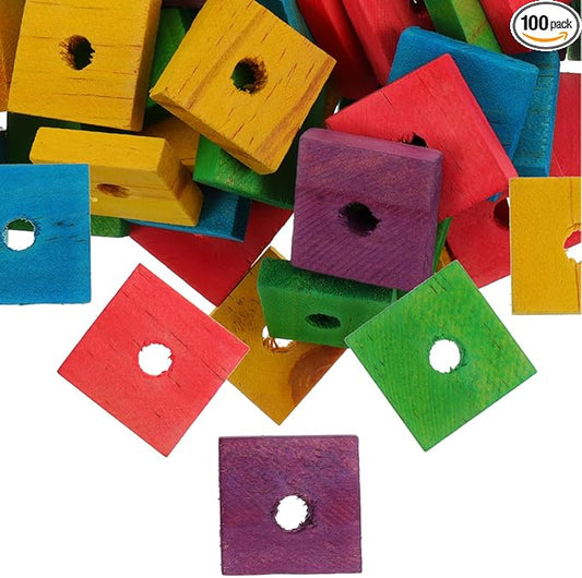 NOLITOY Bird Toys: 100 Pcs Wooden Blocks, Parrot Chew Toys Beak Trim Foot Craft Cage Parts DIY Shredding Playing for Macaw Conure African Grey Indoor Gift for Bird Lovers (Mixed Colors)