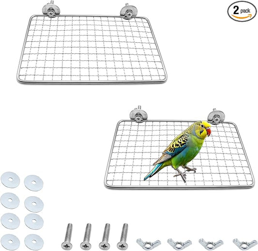 2 Pack Parrot Perch Platform,7.9x5 in Stainless Steel Shelves for Bird Cage,Flat Platform Training Stand Small Animals Cage Accessories, Lovebirds,Parakeets,Budgies, Conures, Cockatiels