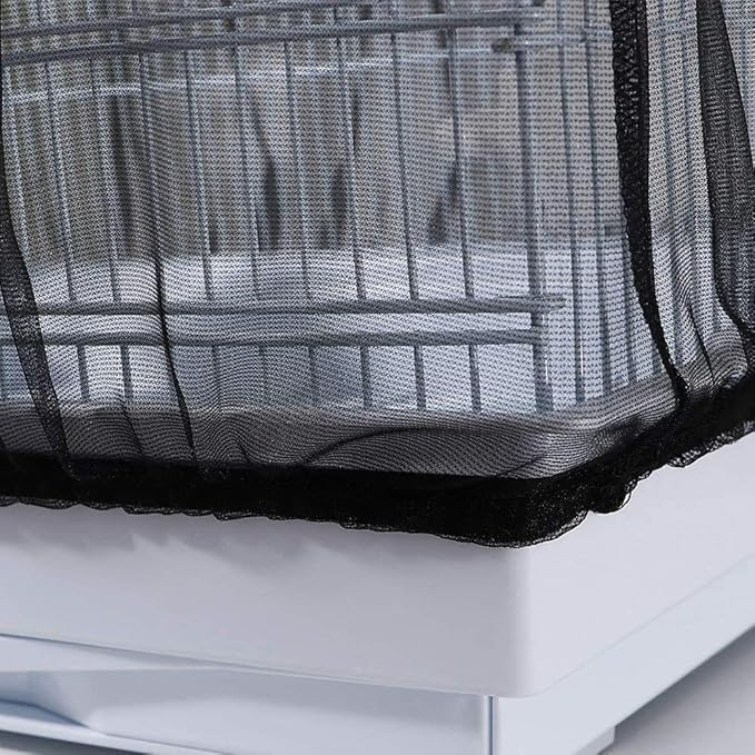 ISMARTEN Bird Cage Seed Catcher (2 Pack), Airy Gauze Bird Cage Cover Seeds Guard Dust-Proof Universal Birdcage Accessories Mesh Net Cover (Black + White, M)