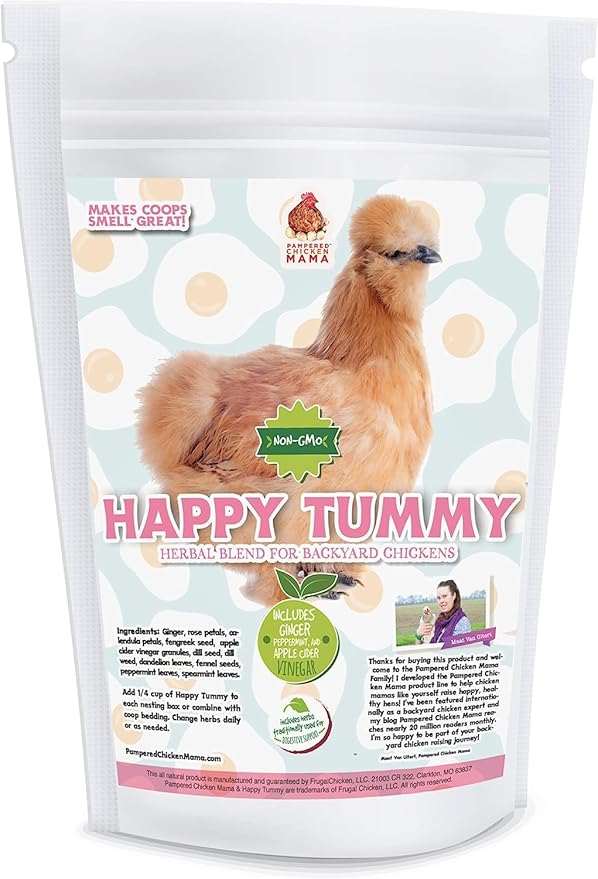 Pampered Chicken Mama Happy Tummy Nesting Herbs for Pet Chickens (5 Ounces) - All-Natural Backyard Chicken Feed Supplies for Hen Nest Boxes