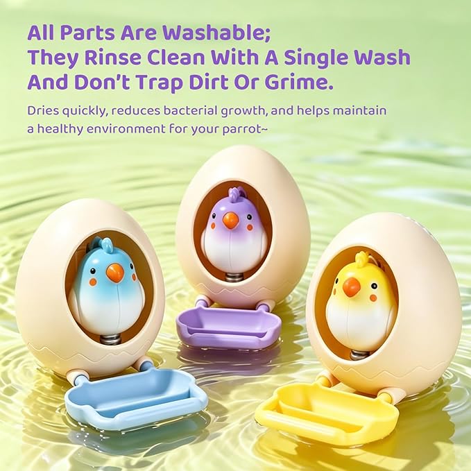 Egg Bird Feeder Chew Toy,Interactive Hanging Bird Cage Toy with Food Tray,Spring Chick Foraging Toy,Bird Cage Accessories for Parakeets,Cockatiels & Lovebirds(Purple)