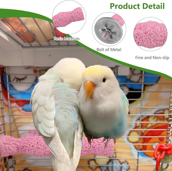 3-Piece Bird Beak Grinding Stone, Resin Parrot Perch for Cage, 5.7-Inch Nail Trimmer and Claws Grinding Stick for Parakeets, Cockatiels, Hamsters, and Chinchillas