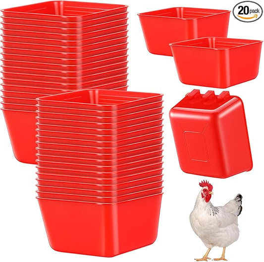Maxdot 20 Pcs Chicken Water Feeder Cups 16 oz Pigeon Bird Feeder Cups Hanging Cage Chicken Water Cup for Pet Parrot Rooster Parakeet Bunny Gamefowl Poultry Wire Hutch(Red)