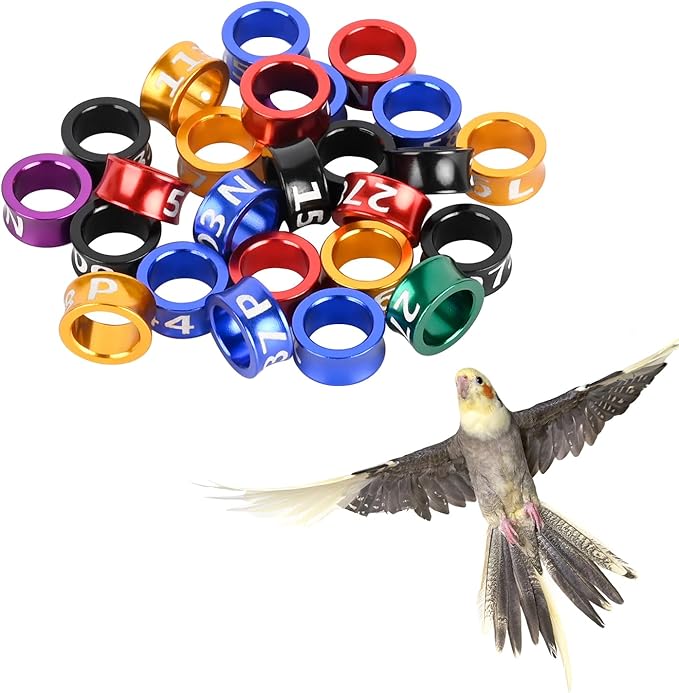 Bird Rings, Bird Bands, Bird Leg Rings, Multicolor Aluminum Leg Rings, Identification Training Rings Hibiscus Birds, Parrots, Peonies, Mixed Colors 50 Per Pack