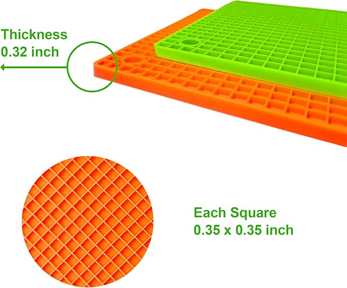 2-Pack Square Bird Foraging Mat for Parakeets & Cockatiels | 80g Weighted Anti-Slip Silicone Slow Feeder Toy | Enlarged Holes for Mixed Seeds & Fruits | Enrichment Toy for Budgies, Conures & Finches