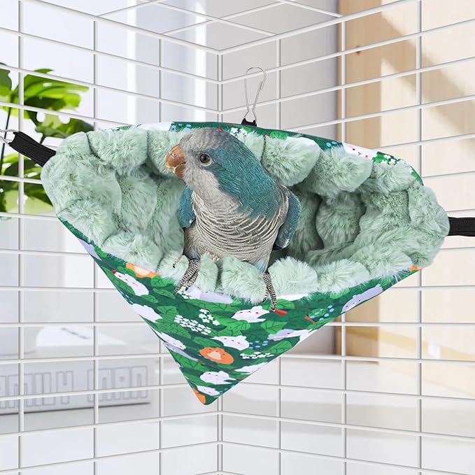 Yanmucy Bird Nests for Cages Waterproof Plush Winter Bird Hammock Hanging Warm Parrot Bed Cozy Corner Parrot House Tent for Sleeping Playing (Green, Large)