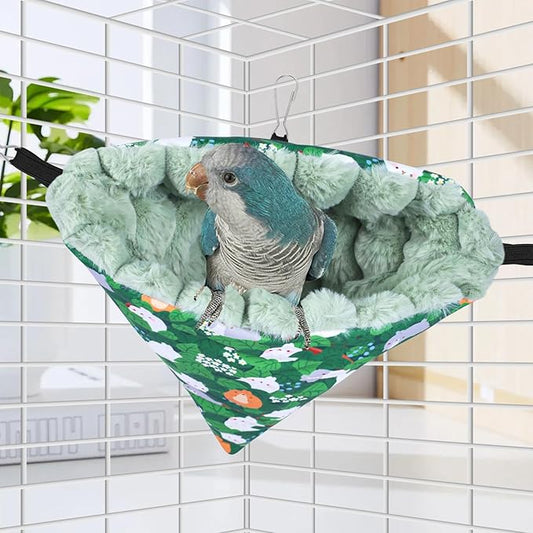 Yanmucy Bird Nests for Cages Waterproof Plush Winter Bird Hammock Hanging Warm Parrot Bed Cozy Corner Parrot House Tent for Sleeping Playing (Green, Large)