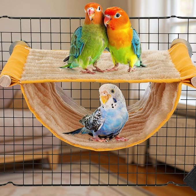 Lusofie Winter Warm Bird Nest Bed Hanging Hammock Snuggle Hut Bird Bed for Cage Parrot House Tent for Parakeet Budgies Cockatiels Lovebird Cockatoo Finch Hamster Chinchilla Guinea Pig(Yellow)