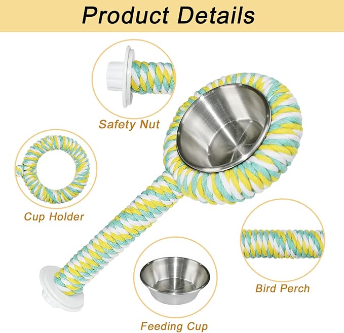 ASOCEA Bird Perch Feeding Cup,Bird Bowls for Cage Parakeet Feeder Parrot Food Bowls Parrot Cage Accessory for Budgie Lovebird Cockatiel Parakeet Canary Finch Small Parrots,Colorful