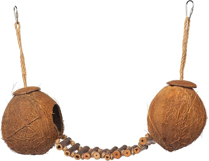 Prevue Pet Products Naturals Double Coconut Walk - Small Animal & Bird Toy, 100% Natural Coconut Hideout, Climbing Bridge & Tunnel for Guinea Pigs, Rabbits, Hamsters, Mice & Birds