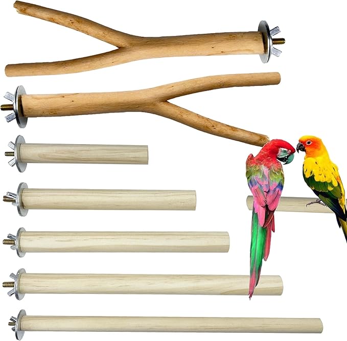 7 PCS Natural Parrot Perch Bird Stand Fork Parakeet Climbing Standing Branches Toy for Small Lovebirds Budgies Cockatiels