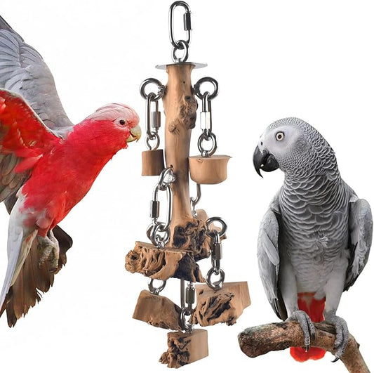 DBNESS Bird Toys for Parrot, Durable Stainless Steel Large Birds Chew Toy, Hanging Detachable Natural Hardwood Blocks for Medim to Large Eclectus, African Greys, Amazon Parrot, Cockatoo