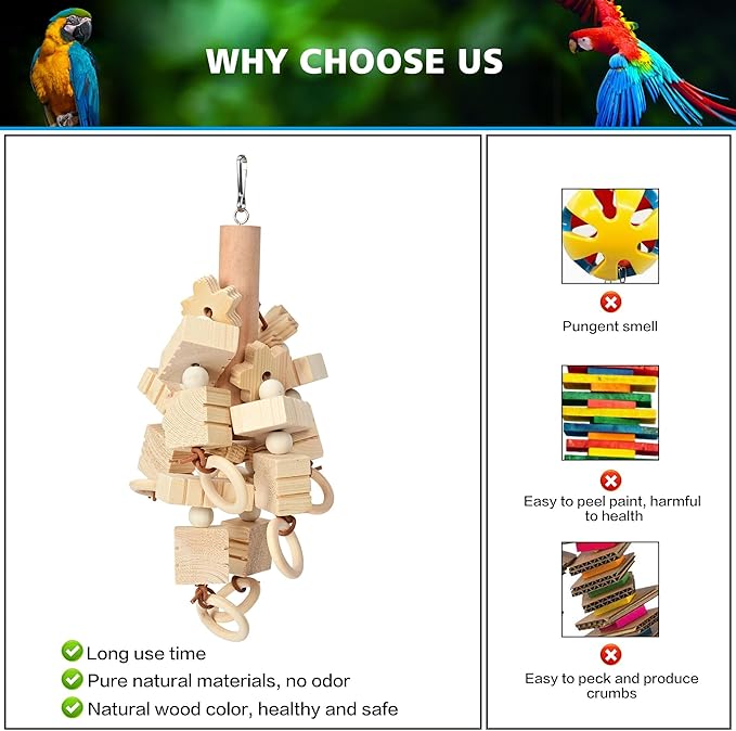 Large Bird Toys Pet Cage Accessories Pet Supplies, Handmade Parrot Wooden Chewing Toys
