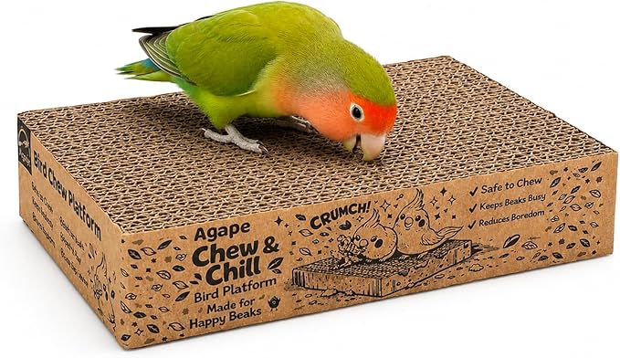 Agape Shreddable Bird Cardboard Platform, Natural Bird Chew Toy and Resting Perch for Small & Medium Parrots, Cage Mounted Paper Toys for Budgies, Lovebirds, Cockatiels & Conures, Supports Beak Health
