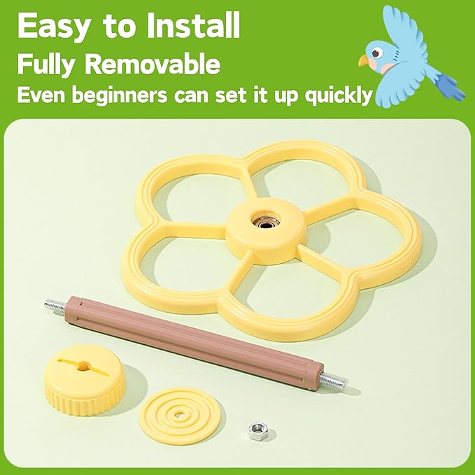 Spinning Bird-Toys Bird Cage Toys & Bird Perch Parrot-Parakeet Budgie Cockatiel Conure Macaw Chicken Parrot Enrichment Cage Accessories Small Animal Chewing Toy (Yellow Perch)