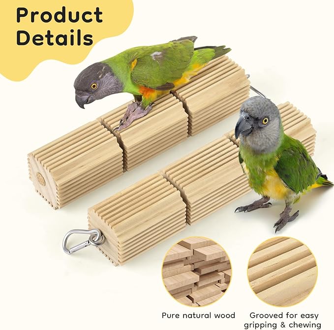 DBNESS 2 PCS Bird Chew Toys, Natural Hanging Parrot Foraging Beak Grinding Wood Chewing Blocks for Medium Quaker Caique Conure Cockatiel African Grey Birds Cage Accessories Similar Sized Pet Birds